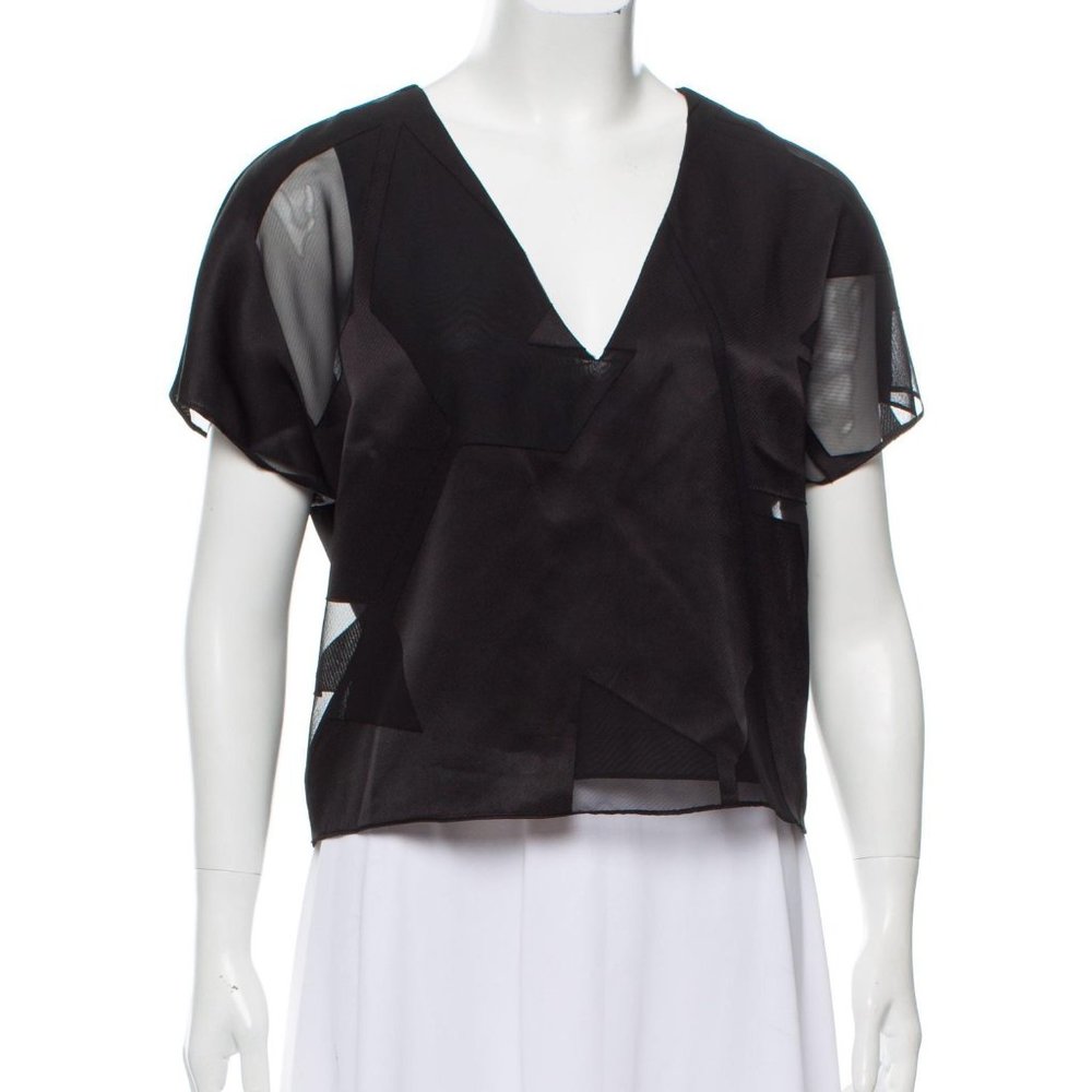 alice + olivia black v neck short sleeve cutout top S